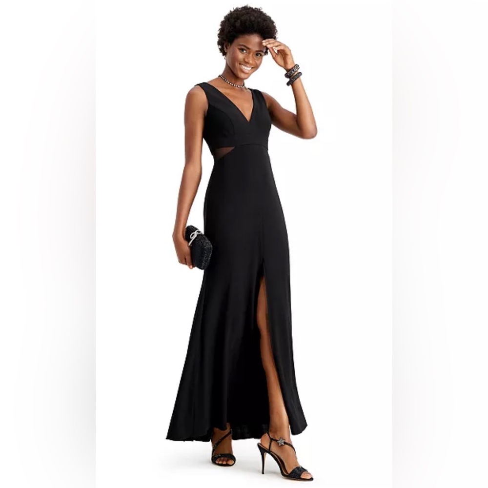 Xscape Petite Illusion-Inset Mermaid Gown